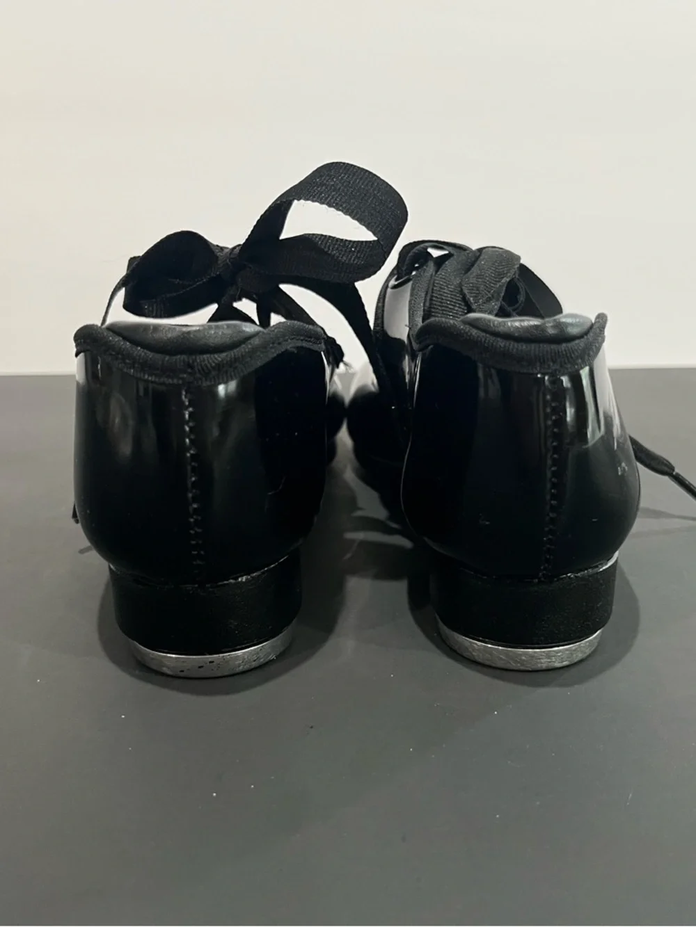 Capezio Black Patent Leather Mary Jane Ribbon Tie Little Girls Tap Dance Shoes